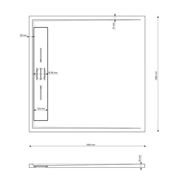 NELIÖMÄINEN SUIHKUPANNU 100 x 100 CM valkoinen KOMPOSIITTI VIVA