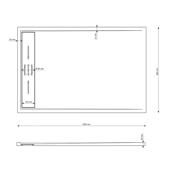 DUSCHBRICKA rektangulär 120 x 80 CM vit KOMPOSIT VIVA