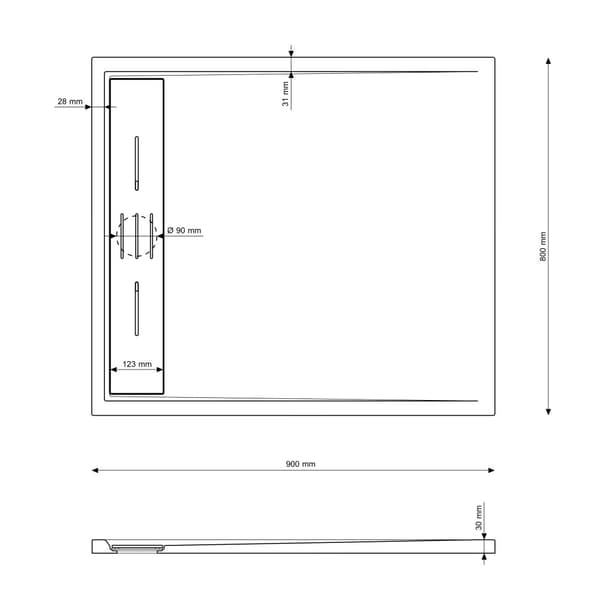 DUSCHBRICKA rektangulär 90 x 80 CM SVART KOMPOSIT VIVA
