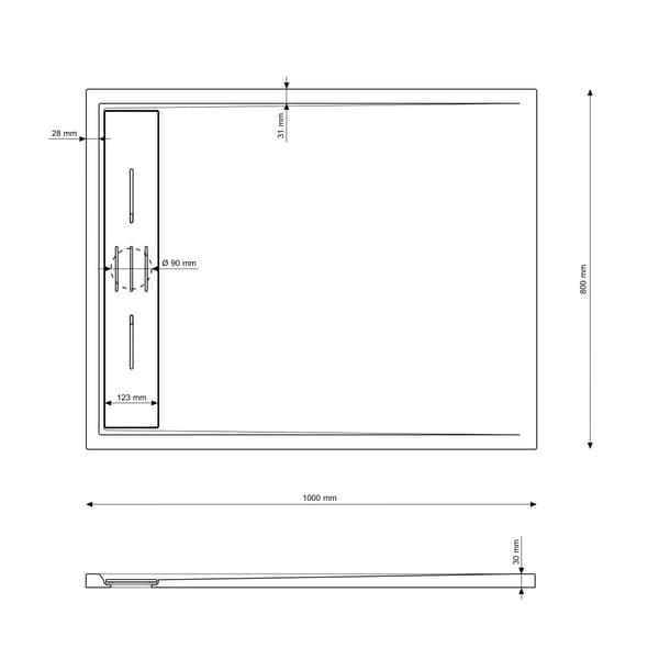 DUSCHBRICKA rektangulär 120 x 80 CM GRÅ KOMPOSIT VIVA