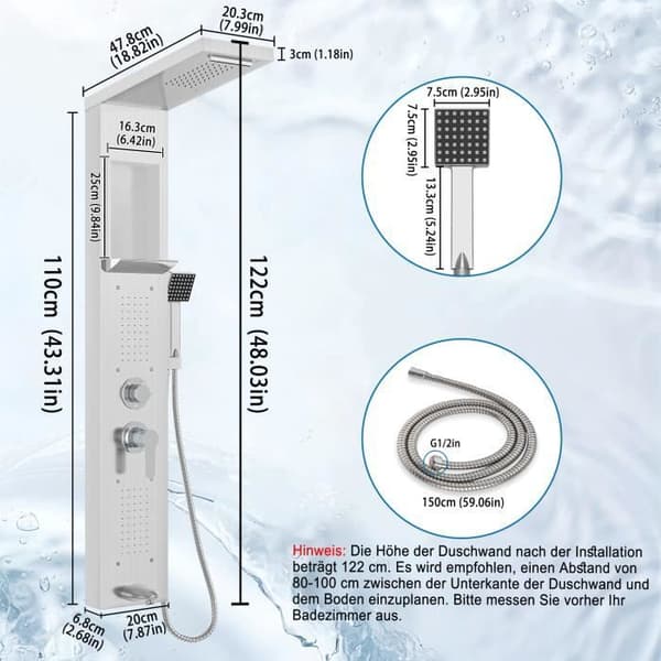 XMTECH Duschsystem - Justerbar handdusch - Badrumsblandare - 5 funktioner - rostfritt stål BADSKÄRM Silver