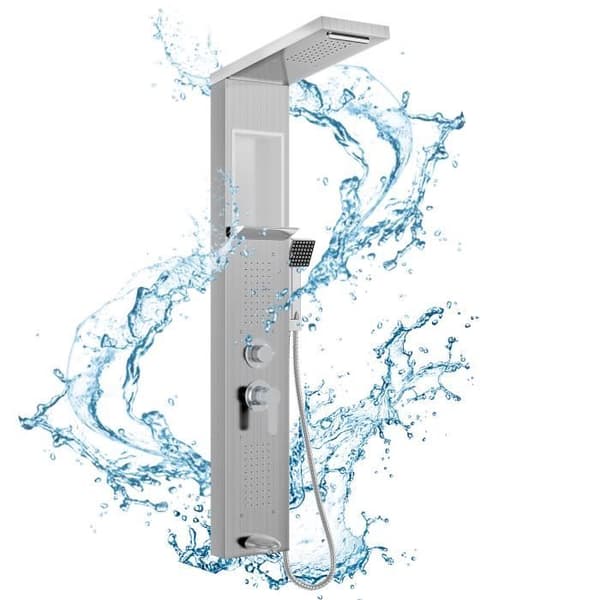 XMTECH Duschsystem - Justerbar handdusch - Badrumsblandare - 5 funktioner - rostfritt stål BADSKÄRM Silver