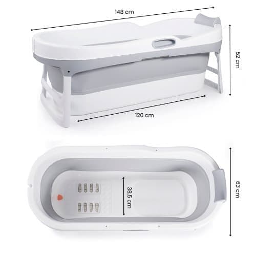 HelloBath® foldbart badekar - XL James (Basic) - Grå - 148cm - Sammenklappeligt badekar - Hoftebadekar til voksne