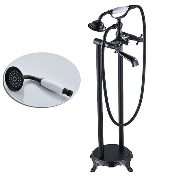 Fritstående Badekararmatur, Antik Messing Finish, Dobbelt Håndtagskontrol,Sort Bronze B