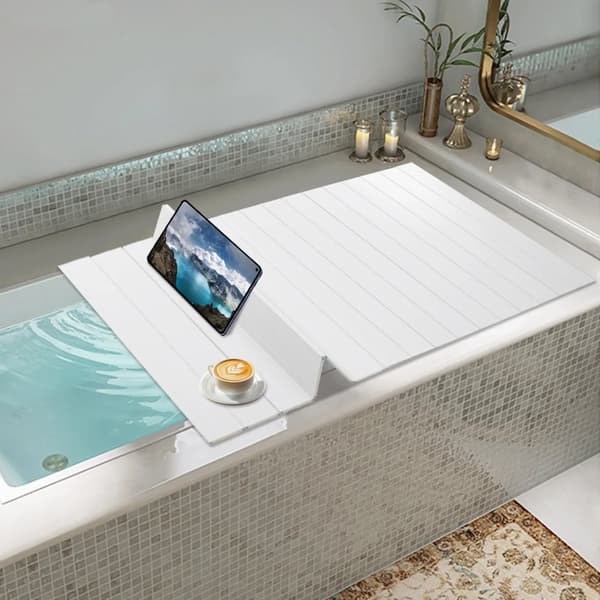 Foldbar Badekar Dæksel, Moderne Design, Stærk Bæreevne,Hvid