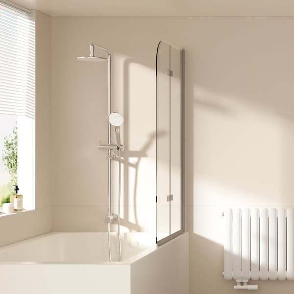 EMKE 2-delt brusedør 100x140cm - Hærdet glas, kromramme, foldbar