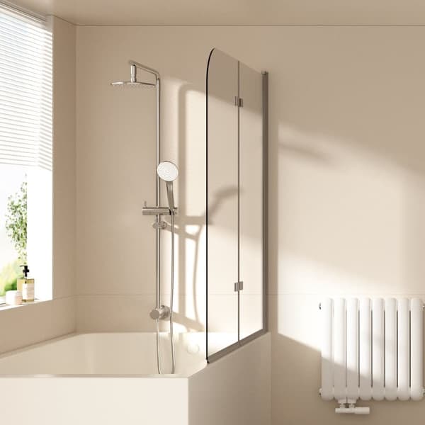 EMKE 2-delt brusedør 120x140cm - Hærdet glas, forkromet ramme