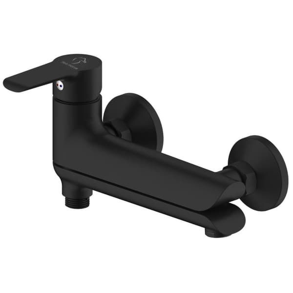 Sort badekarsbrusearmatur med foldbar, bevægelig tud YO