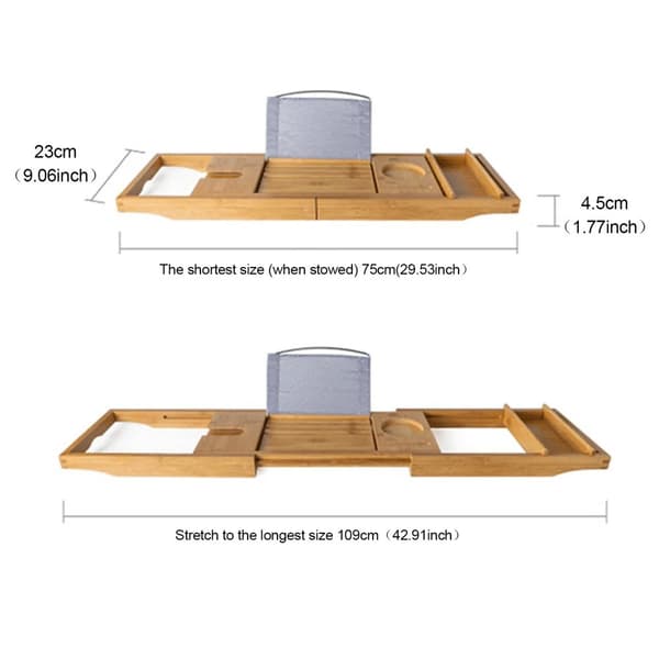Kylpyammeen tarjotin, säädettävä 75 cm:stä 109 cm:iin, juomapidike, kirjatuki,Ruskea