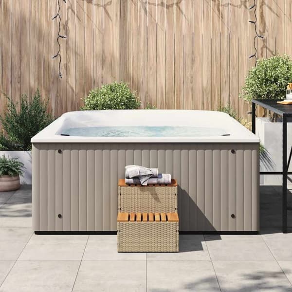 vidaXL Badtunna Step beige 50x50x50,5 cm konstrotting och solid akacia