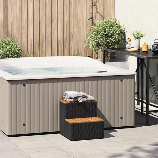 vidaXL Badtunna Step Black 50x50x50,5 cm konstrotting och solid akacia