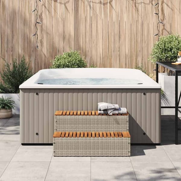 vidaXL spakant 100x50x50,5 cm polyrattan og massivt akacietræ lysegrå