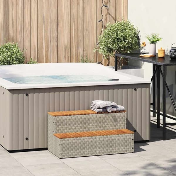 vidaXL spakant 100x50x50,5 cm polyrattan og massivt akacietræ lysegrå