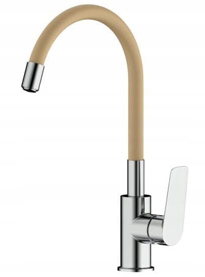 Køkkenarmatur med buet tud, beige, krom, Elba