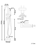 Miniatyrbillede 3 af 8: Fritstående kararmatur Sølv og Messing i blank stål 116 cm badekar tilbehør med Håndbruser Moderne Design dekor med fast tude og luftblander
