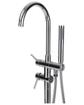 Miniatyrbillede 5 af 8: Fritstående kararmatur Sølv og Messing i blank stål 116 cm badekar tilbehør med Håndbruser Moderne Design dekor med fast tude og luftblander