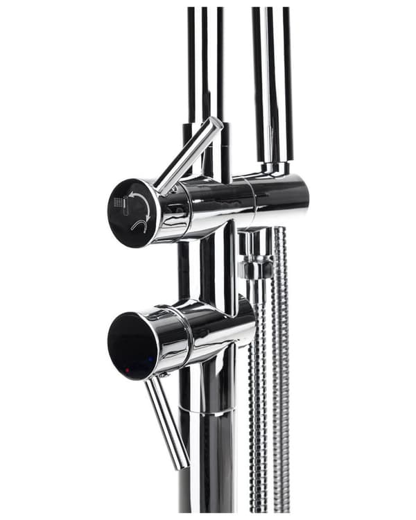 Fritstående kararmatur Sølv og Messing i blank stål 116 cm badekar tilbehør med Håndbruser Moderne Design dekor med fast tude og luftblander