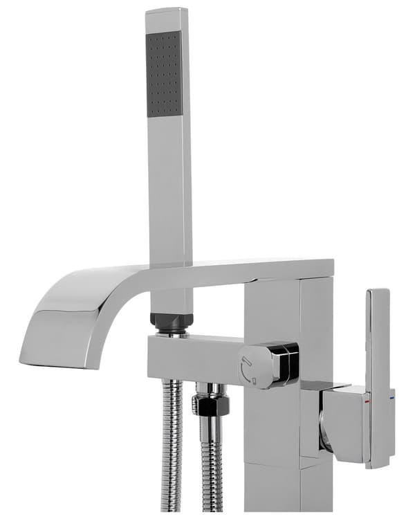 Badekar Armatur Sølv Blank 120 cm Fritstående Blandingsbatteri Gulvmonteret Et-grebs Tilbehør med Håndbruser Moderne Design Fast Tude