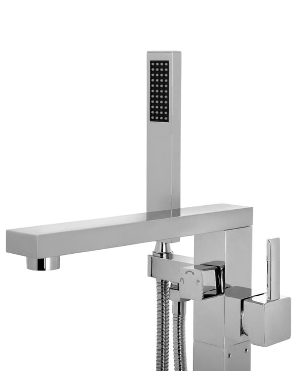 Fritstående Badekararmatur Sølv Blank Rustfrit Stål 120 cm Tilbehør med Håndbruser Moderne Design Dekor med Fast Tude Badeværelse Indretning