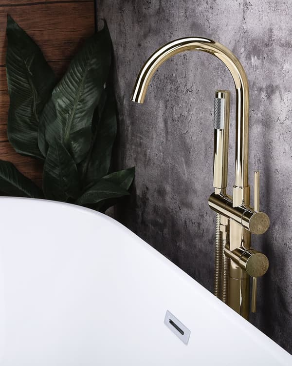 Badebatteri Guld Messing Fritstående badekar Hane med håndbruser moderne design