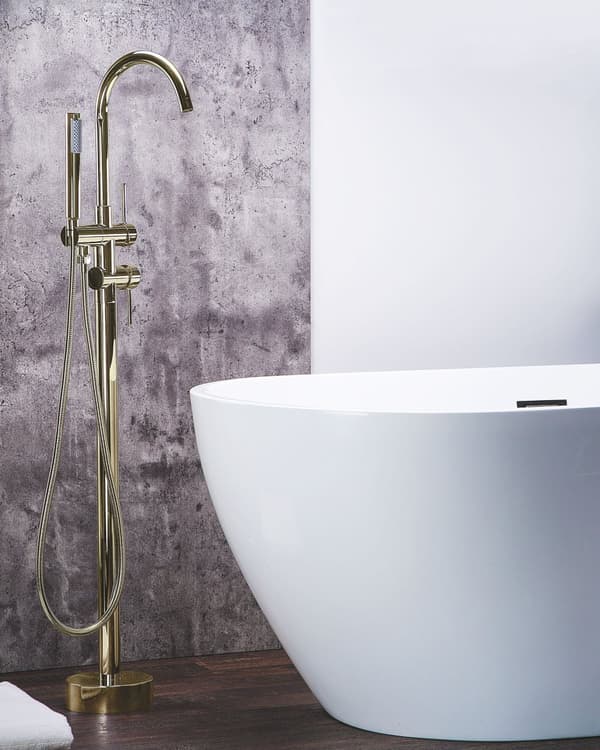 Badebatteri Guld Messing Fritstående badekar Hane med håndbruser moderne design