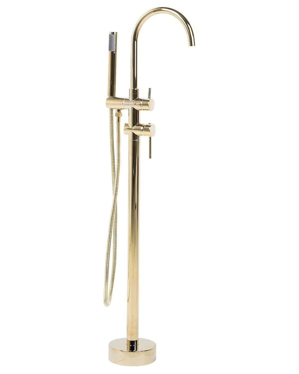Badebatteri Guld Messing Fritstående badekar Hane med håndbruser moderne design