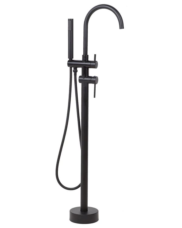 Badebatteri Sort messing Fritstående badekarsbatteri med håndbruser moderne design