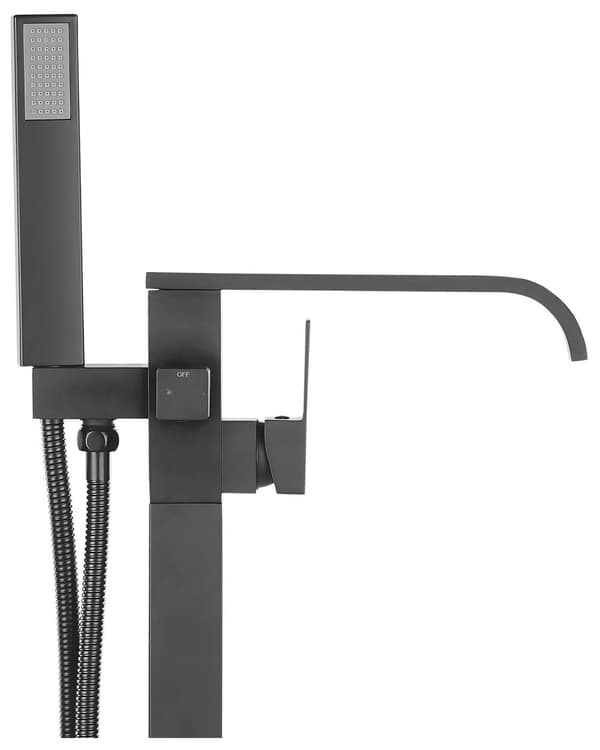 Badekar Armatur Sort Mat 120 cm Fritstående Blandingsbatteri Gulvmonteret Et-grebs Tilbehør med Håndbruser Moderne Design Fast Tude