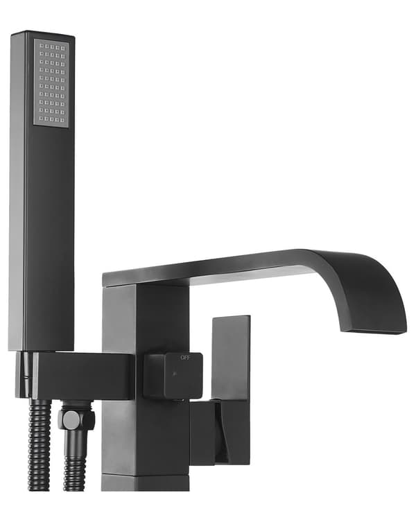 Badekar Armatur Sort Mat 120 cm Fritstående Blandingsbatteri Gulvmonteret Et-grebs Tilbehør med Håndbruser Moderne Design Fast Tude