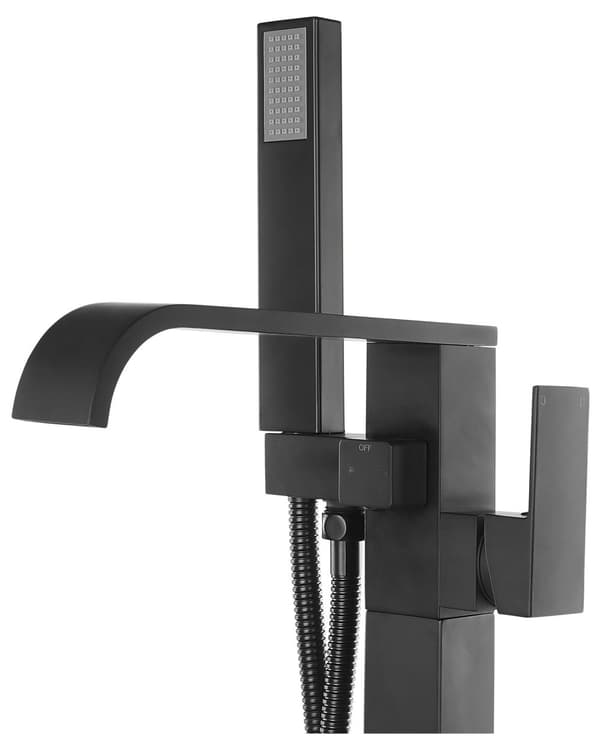 Badekar Armatur Sort Mat 120 cm Fritstående Blandingsbatteri Gulvmonteret Et-grebs Tilbehør med Håndbruser Moderne Design Fast Tude