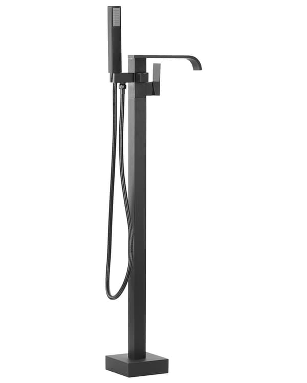 Badekar Armatur Sort Mat 120 cm Fritstående Blandingsbatteri Gulvmonteret Et-grebs Tilbehør med Håndbruser Moderne Design Fast Tude