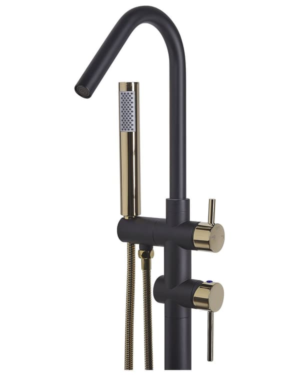 Badekar Armatur Sort Guld messing og zink i mat og blank 118 cm Fritstående med Håndbruser Moderne med luftblander der spare på vand