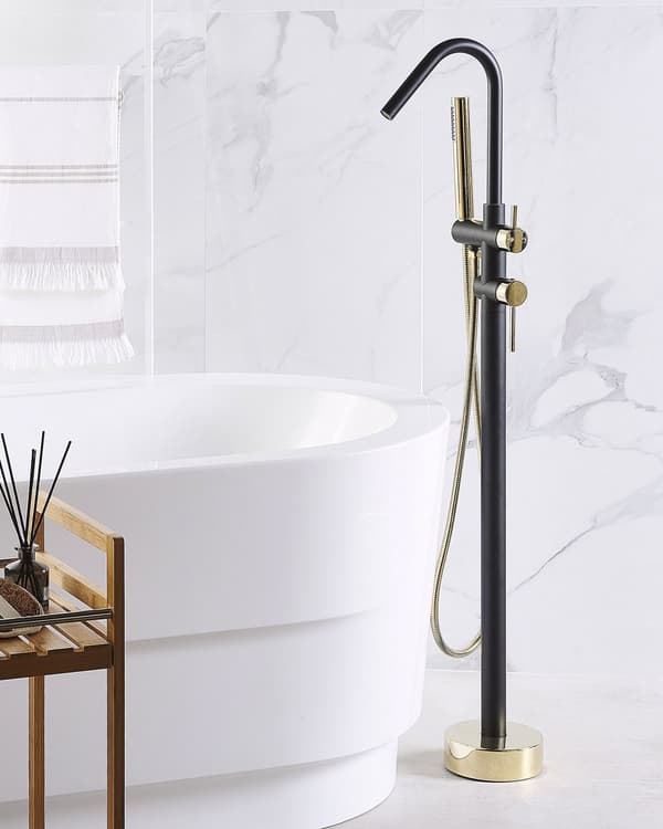 Badekar Armatur Sort Guld messing og zink i mat og blank 118 cm Fritstående med Håndbruser Moderne med luftblander der spare på vand
