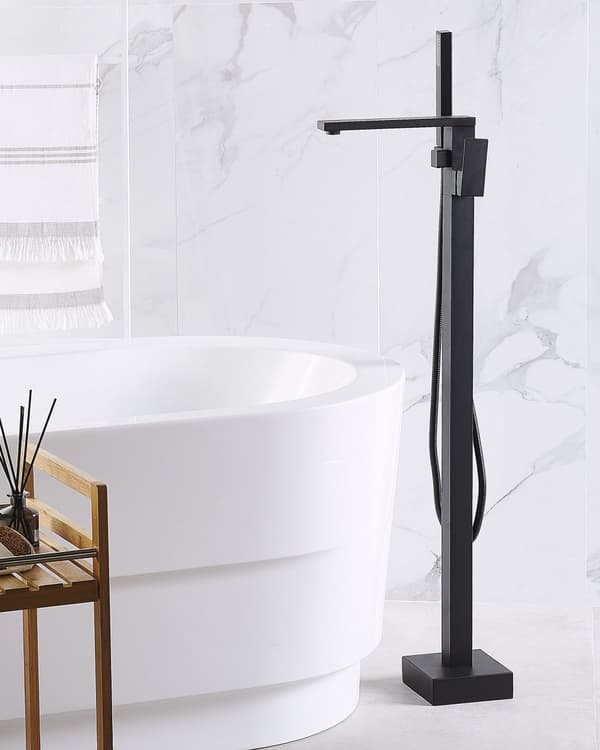 Fritstående Badekararmatur Sort Mat Rustfrit Stål 120 cm Tilbehør med Håndbruser Moderne Design Dekor med Fast Tude Badeværelse Indretning
