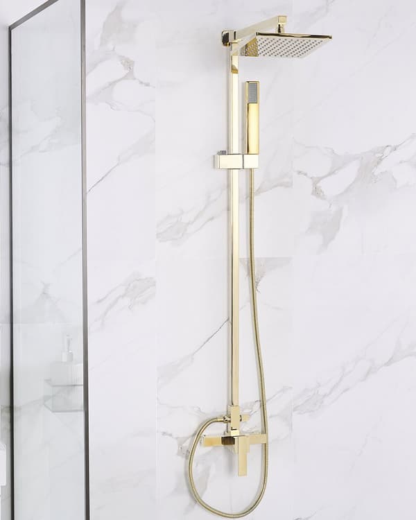 brusesæt guld Messing og stål blank finish 115 cm i firkantet justerbar hoved vægmonteret moderne design i høj kvalitet