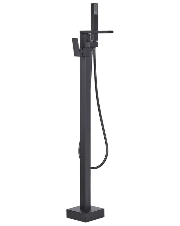 Fritstående Badekar Armatur i Sort Mat Finish Messing Rustfrit Stål 118 cm med Håndbruser Moderne Design Fast Tud Badeværelse Tilbehør