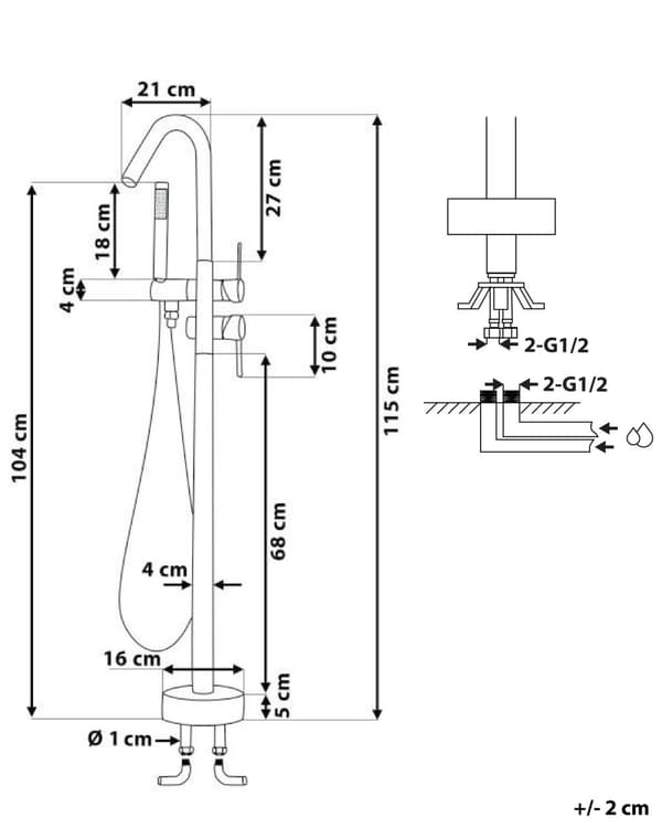 Badekar Armatur Hvid Mat Fritstående 118 cm med Håndbruser Moderne