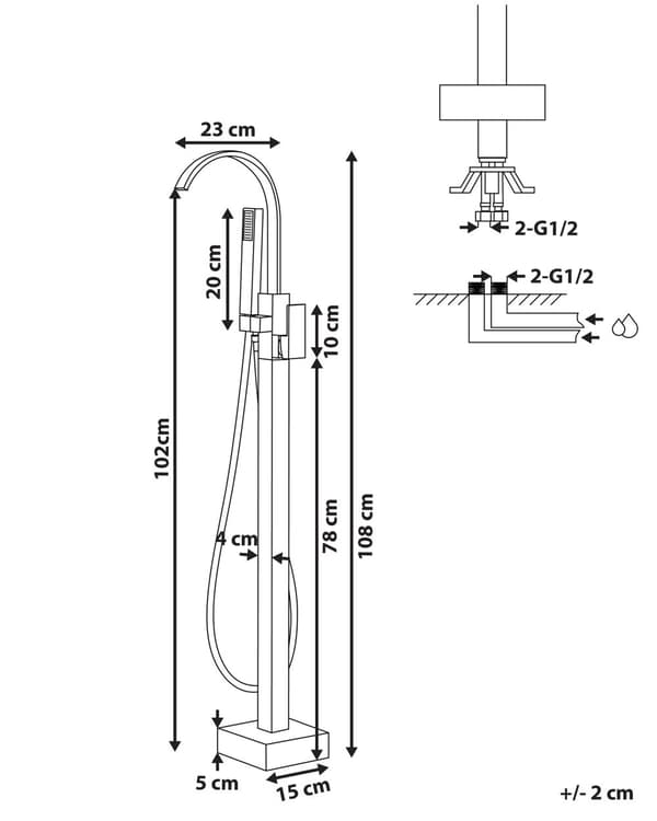 Fritstående Armatur til Badekar Matt Hvid 108 cm Tilbehør med Håndbruser Moderne Design til Badeværelse med Fast Tude