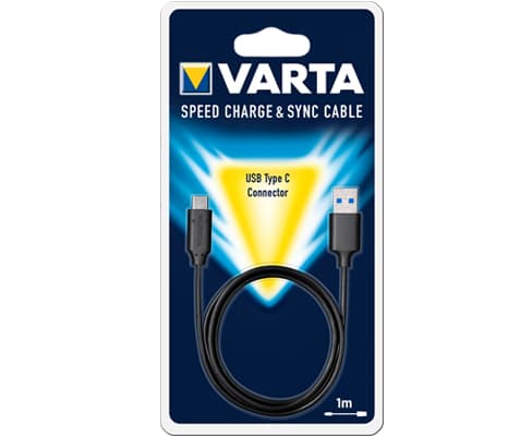Varta 57944101401, 1 m, USB A, USB C, USB 3.2 Gen 1 (3.1 Gen 1), Hankjønn/hankjønn, Sort