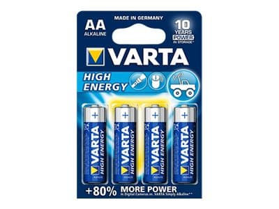 Varta High Energy AA, Kertakäyttöinen akku, AA, Alkali, 1,5 V, 4 kpl, Sininen, Hopea