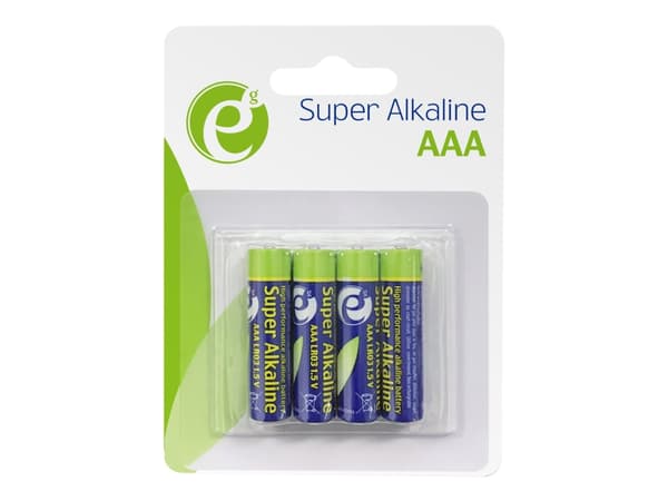 Gembird Battery Set alkaline ENERGENIE EG-BA-AAA4-01 x 4 - Batterie - Micro (AAA), Kertakäyttöinen akku, AAA, Alkali, 1,5 V, 4 kpl