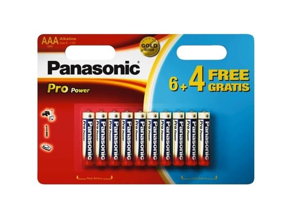 Panasonic Pro Power AAA 6+4, Kertakäyttöinen akku, AAA, Alkali, 1,5 V, 10 kpl, Musta, Kulta, Punainen