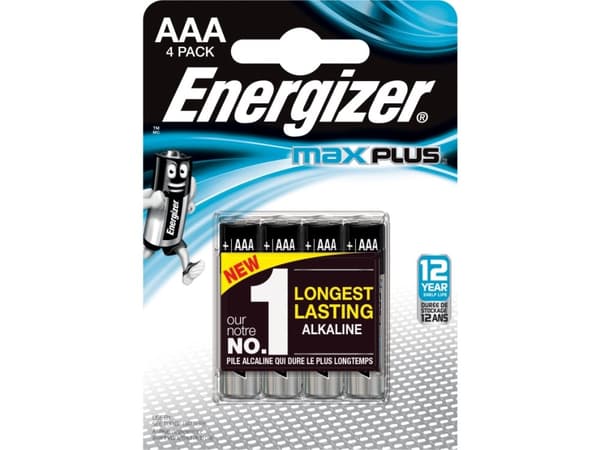 Batterier Energizer Alkaline Max Plus AAA, pakke a 4 stk.