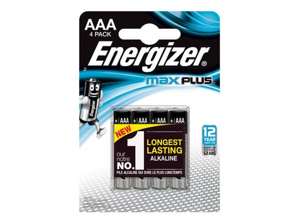 Batterier Energizer Alkaline Max Plus AAA, pakke a 4 stk.
