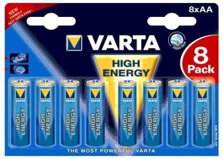Varta 04906121418, Engangsbatteri, AA, Alkalinsk, 1,5 V, 8 stykker, Blå, Grå
