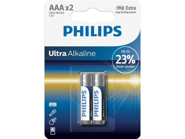 Philips Akku LR03E2B/10, Kertakäyttöinen akku, AA, Alkali, 1,5 V, 2 kpl, 7 vuosi/vuosia
