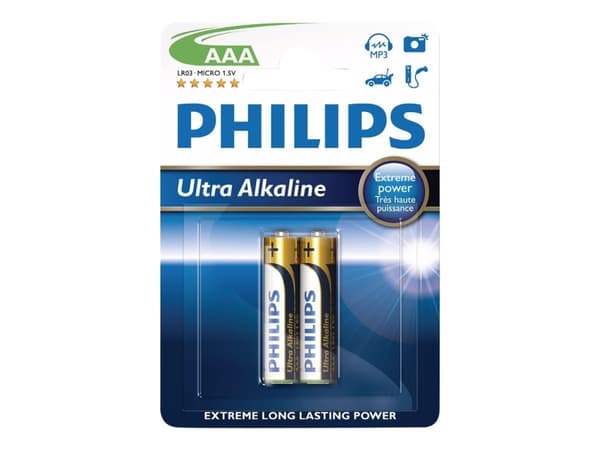 Philips Akku LR03E2B/10, Kertakäyttöinen akku, AA, Alkali, 1,5 V, 2 kpl, 7 vuosi/vuosia
