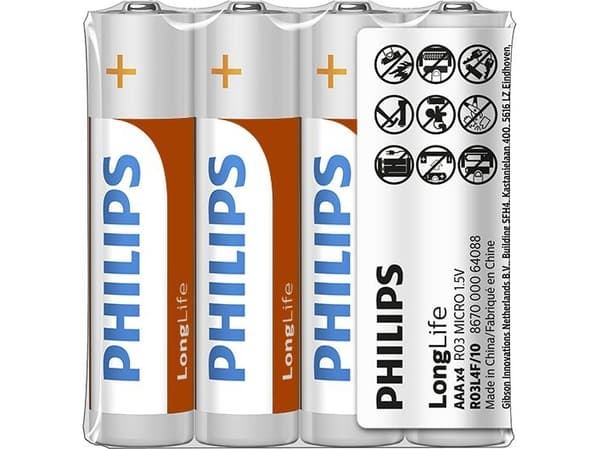 Philips LongLife Akku R03L4F/10, Kertakäyttöinen akku, AAA, Sinkki, 1,5 V, 1 kpl, 3 vuosi/vuosia