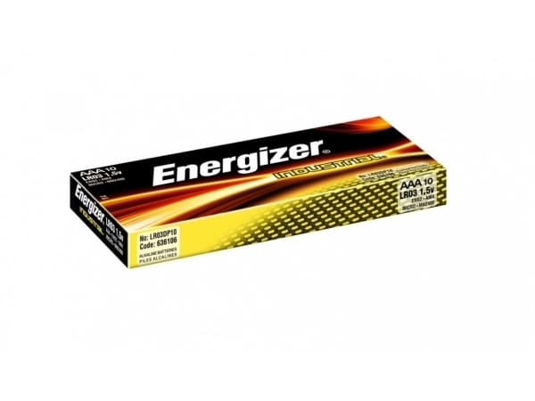 Energizer Industrial, Kertakäyttöinen akku, AAA, Sinkkimangaanidioksidi (Zn/MnO2), 1,5 V, 10 kpl, Musta, Hopea
