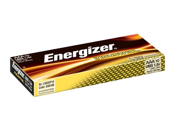 Energizer Industrial, Kertakäyttöinen akku, AAA, Sinkkimangaanidioksidi (Zn/MnO2), 1,5 V, 10 kpl, Musta, Hopea